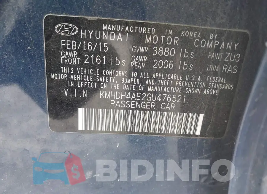 KMHDH4AE2GU476521 Photo# 9