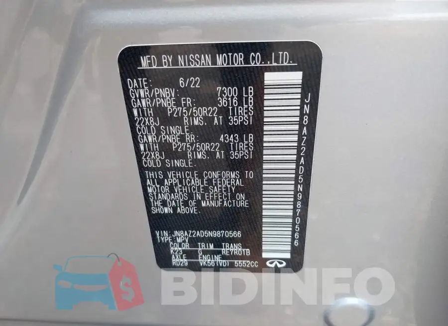 JN8AZ2AD5N9870566 Photo# 9