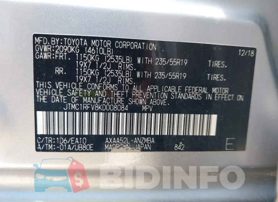 JTMC1RFV8KD008084 Photo# 9