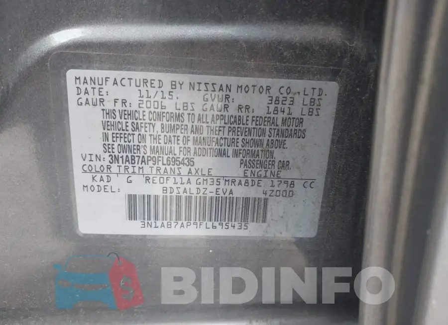 3N1AB7AP9FL695435 Photo# 9