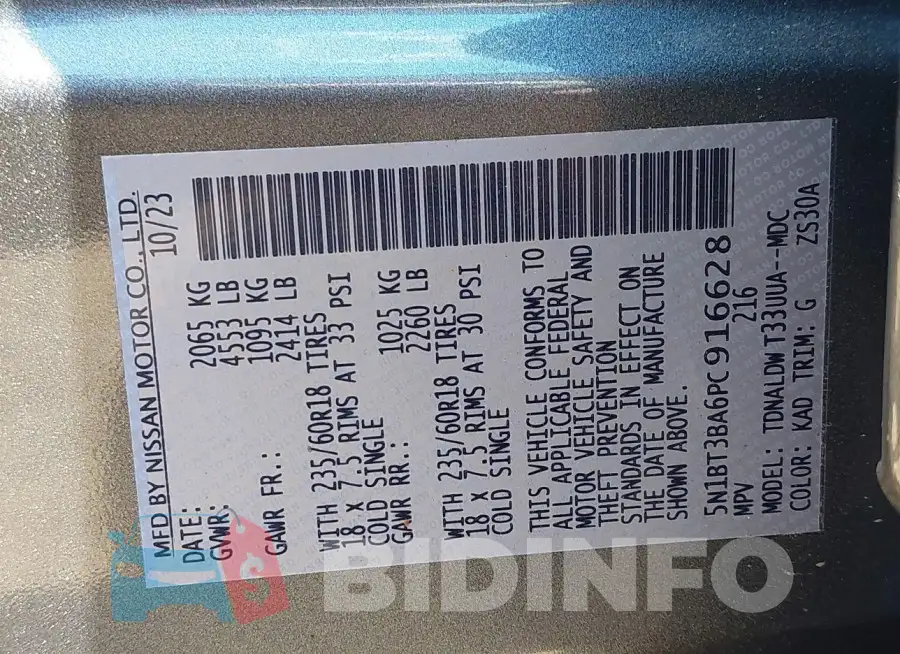 5N1BT3BA6PC916628 Photo# 9