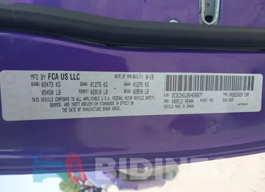 2C3CDXGJ2KH696677 Photo# 9