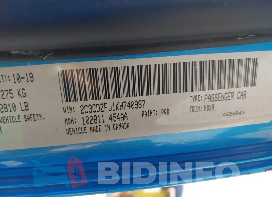 2C3CDZFJ1KH740987 Photo# 9