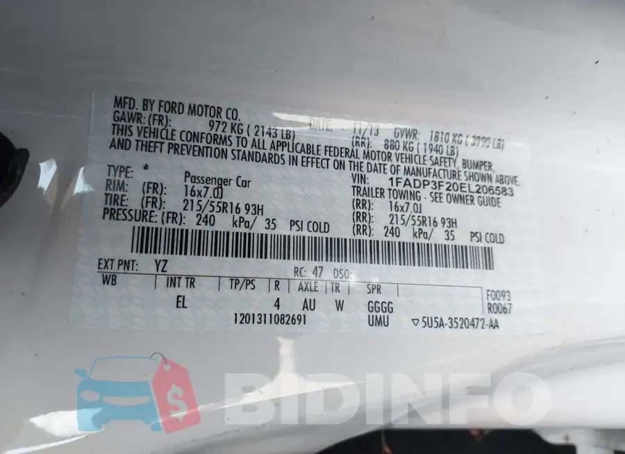 1FADP3F20EL206583 Photo# 9