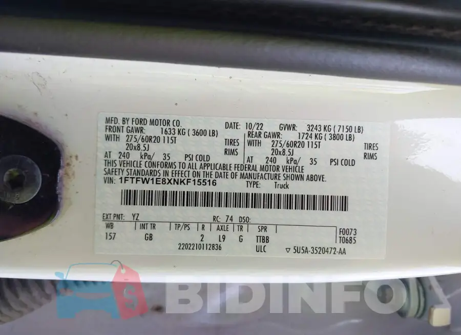 1FTFW1E8XNKF15516 Photo# 9