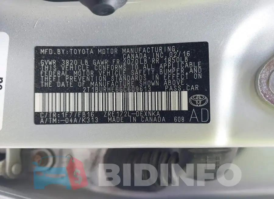 2T1BURHE6GC609613 Photo# 9