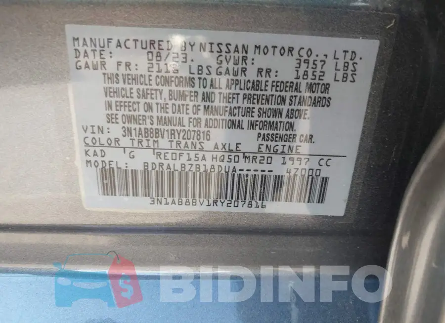 3N1AB8BV1RY207816 Photo# 9