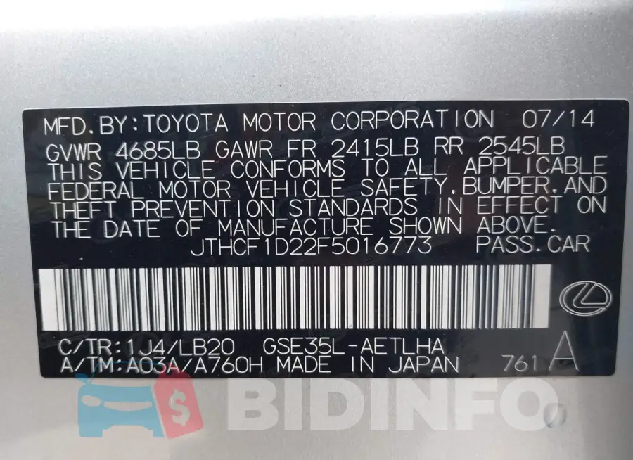 JTHCF1D22F5016773 Photo# 9