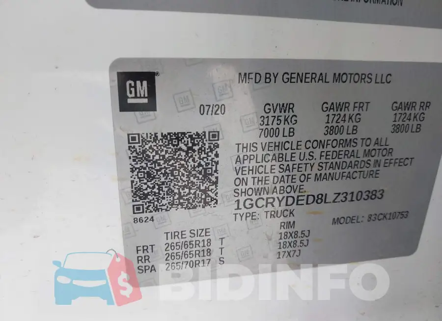 1GCRYDED8LZ310383 Photo# 9