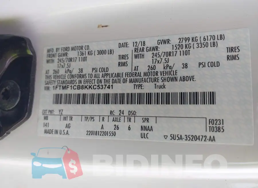 1FTMF1CB8KKC53741 Photo# 9