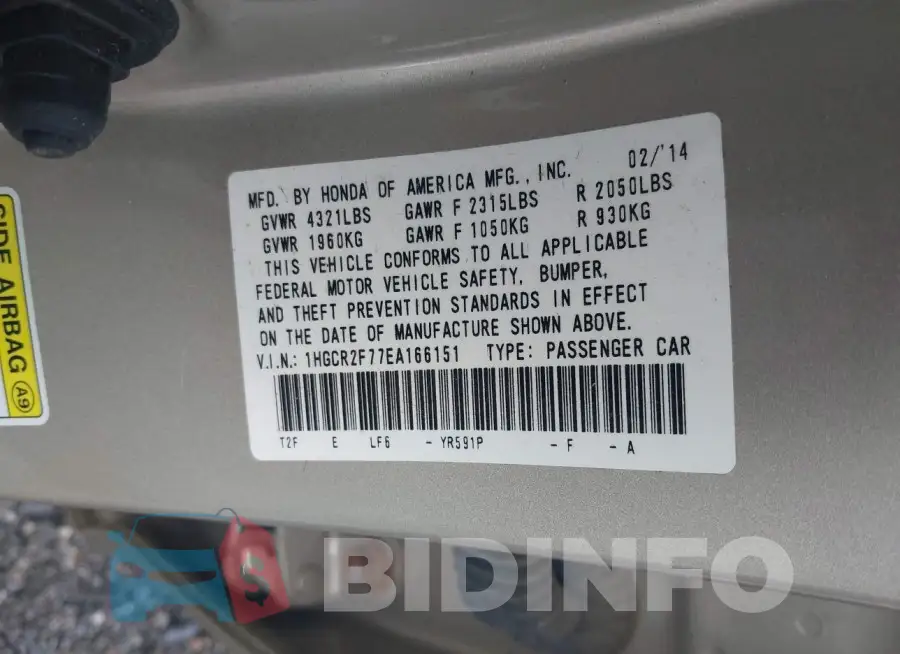 1HGCR2F77EA166151 Photo# 9