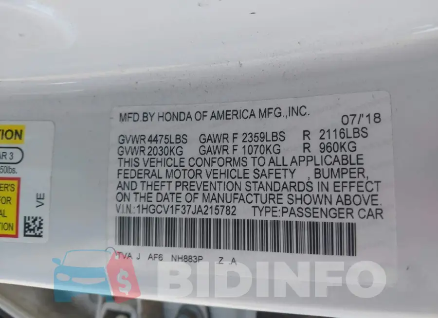 1HGCV1F37JA215782 Photo# 9
