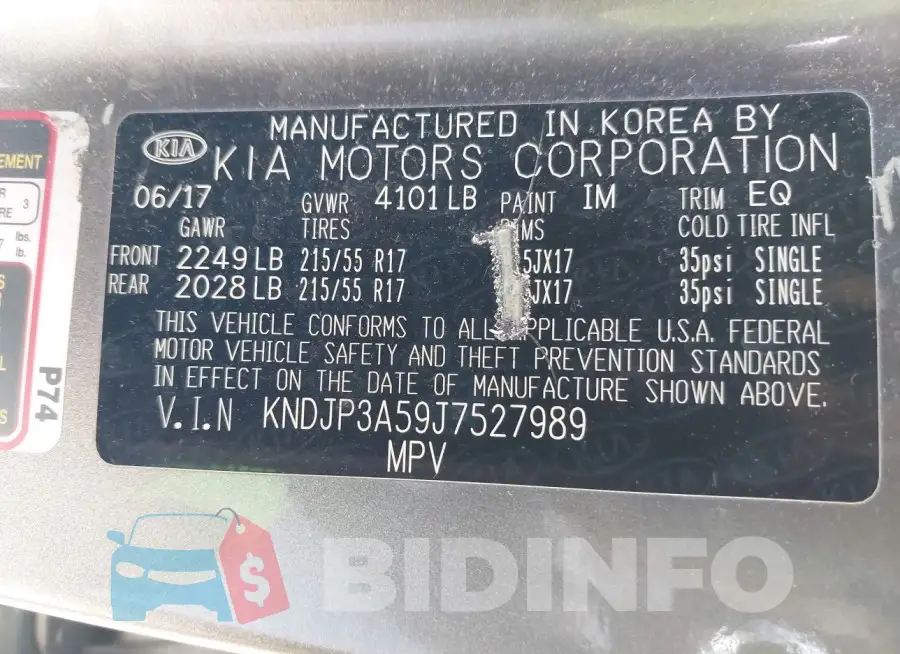 KNDJP3A59J7527989 Photo# 9