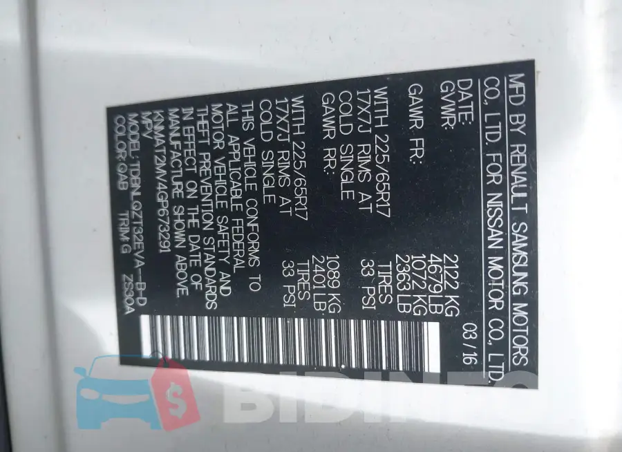 KNMAT2MV4GP673291 Photo# 9
