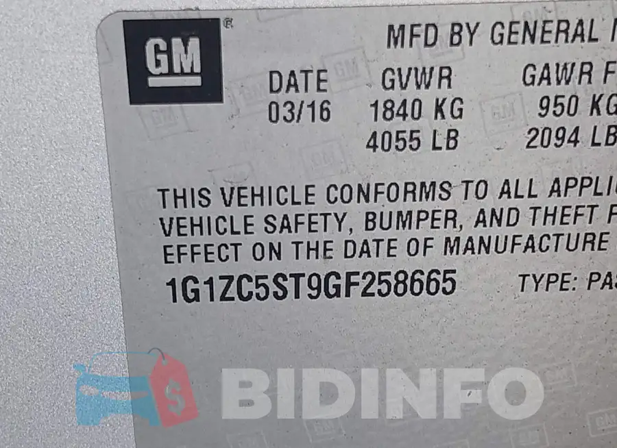 1G1ZC5ST9GF258665 Photo# 9