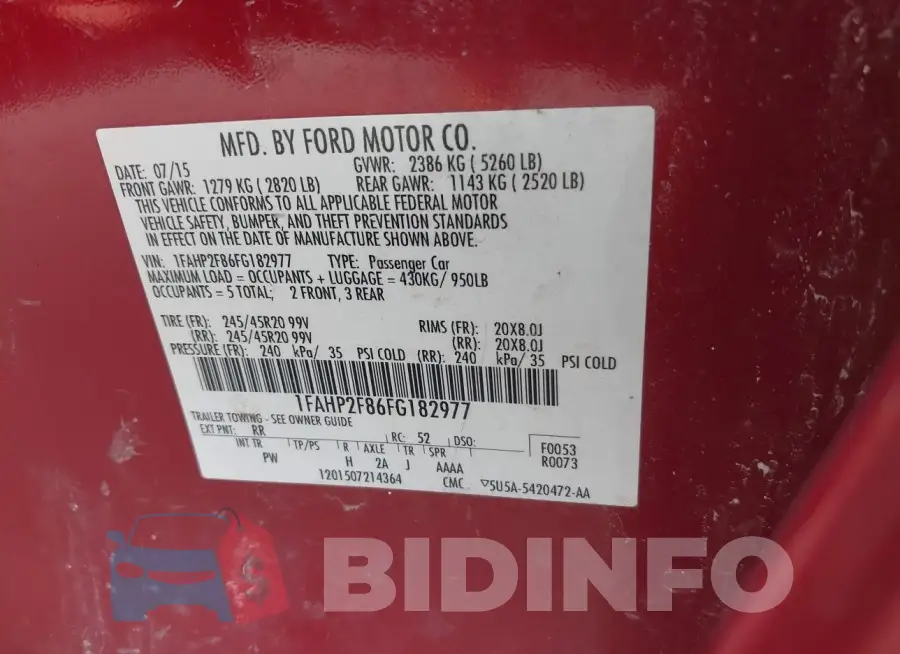 1FAHP2F86FG182977 Photo# 9