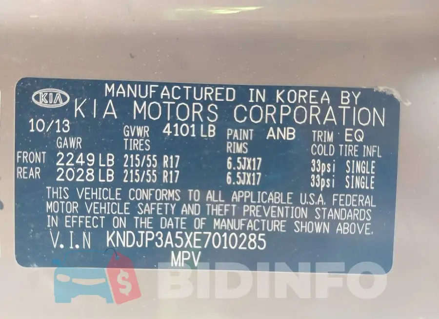 KNDJP3A5XE7010285 Photo# 9