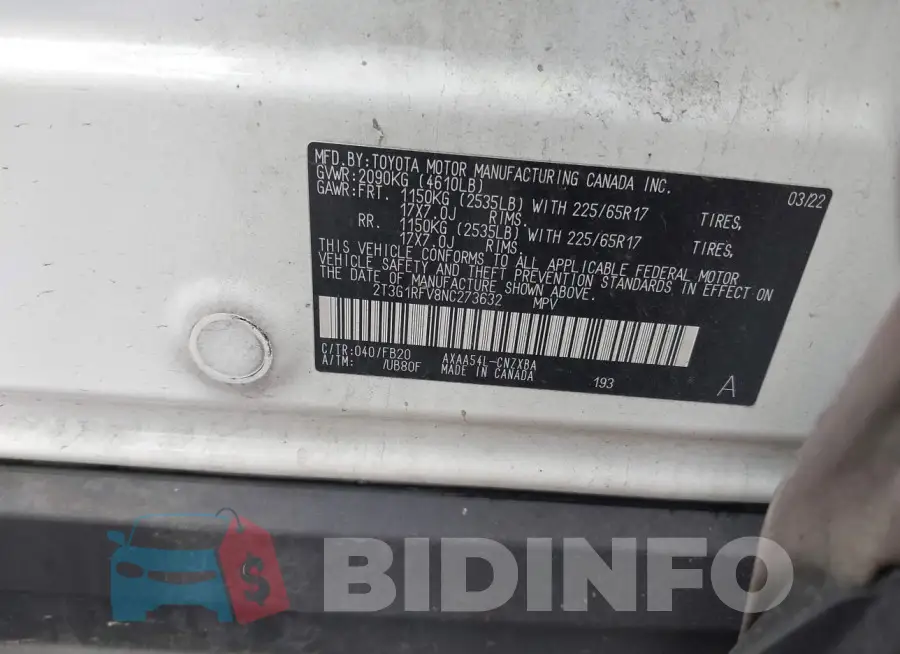 2T3G1RFV8NC273632 Photo# 9