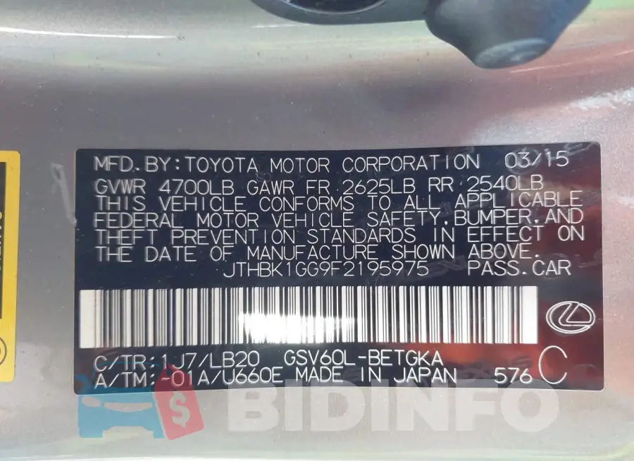 JTHBK1GG9F2195975 Photo# 9