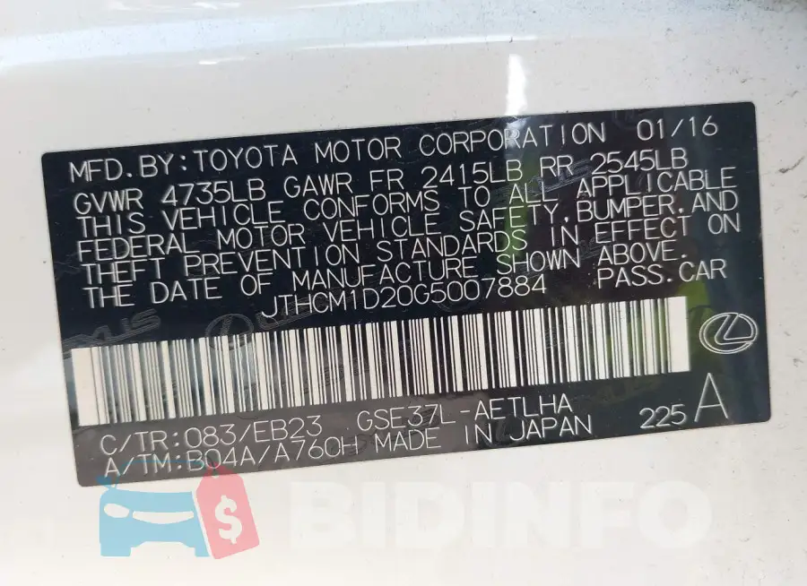 JTHCM1D20G5007884 Photo# 9