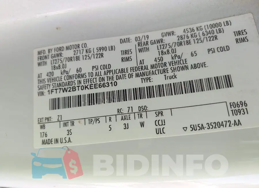 1FT7W2BT0KEE66310 Photo# 4