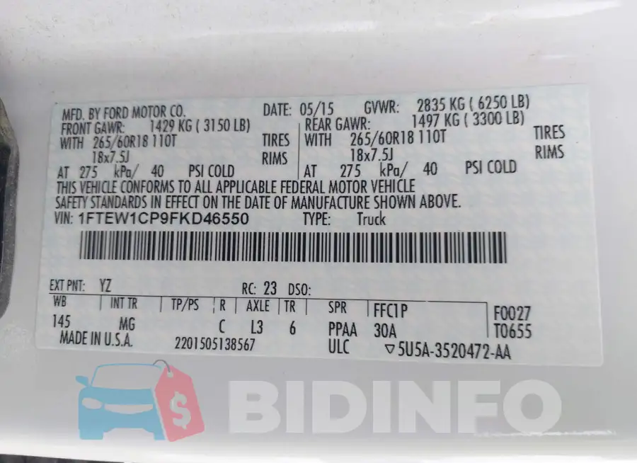 1FTEW1CP9FKD46550 Photo# 9