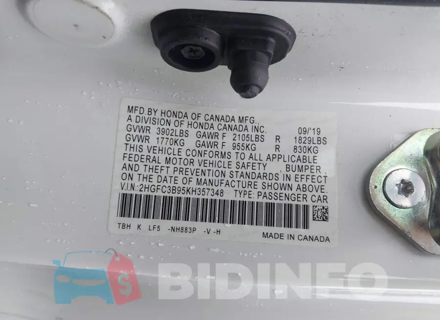 2HGFC3B95KH357348 Photo# 9