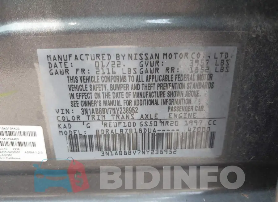 3N1AB8BV7NY238952 Photo# 9