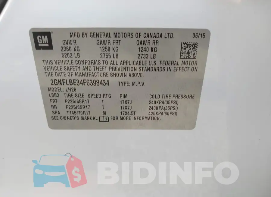 2GNFLBE34F6398434 Photo# 9