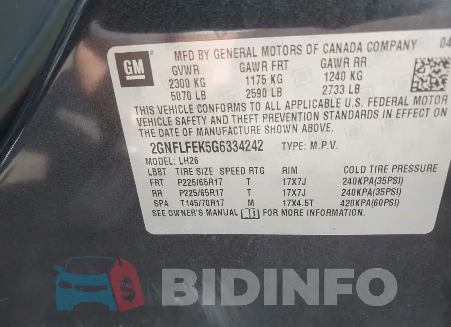 2GNFLFEK5G6334242 Photo# 9