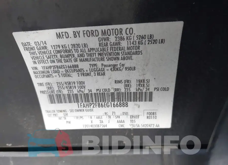 1FAHP2F86EG166888 Photo# 9