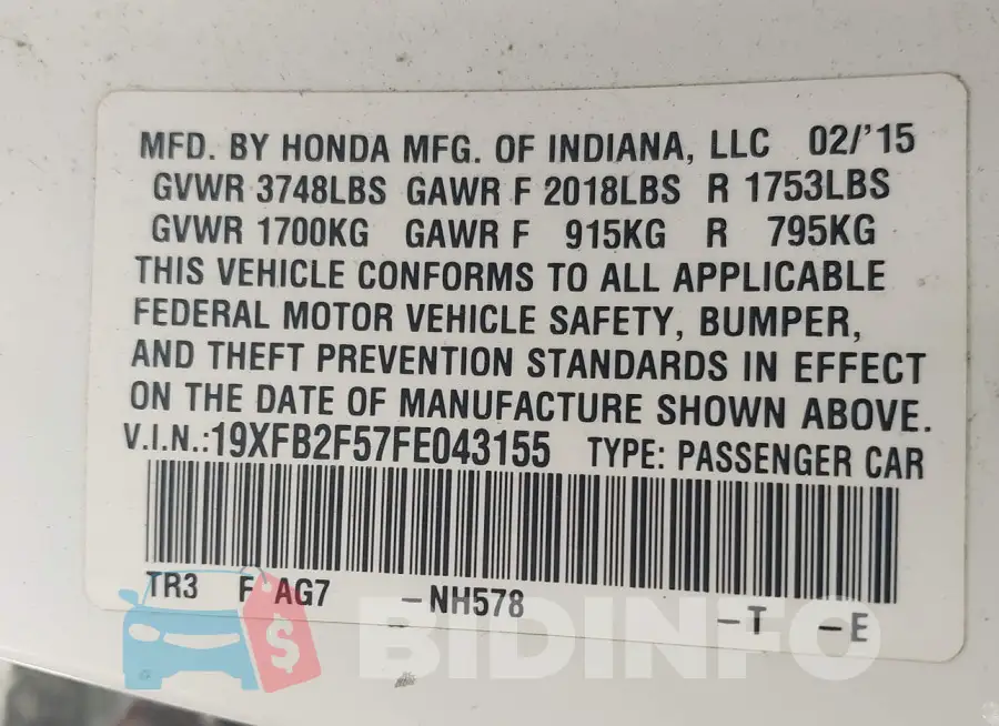 19XFB2F57FE043155 Photo# 9