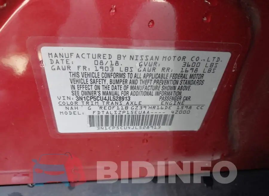 3N1CP5CU4JL528913 Photo# 9