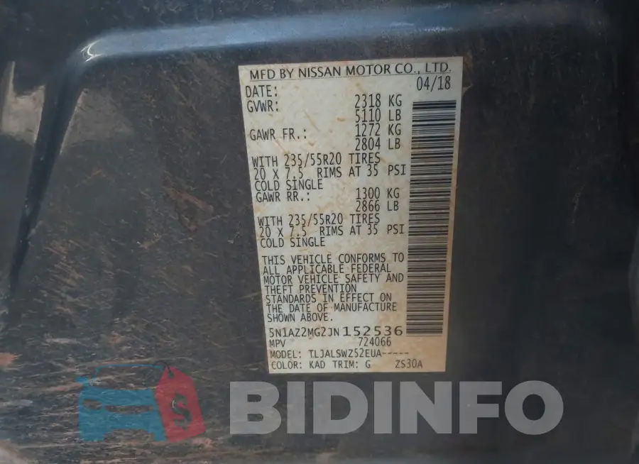 5N1AZ2MG2JN152536 Photo# 9