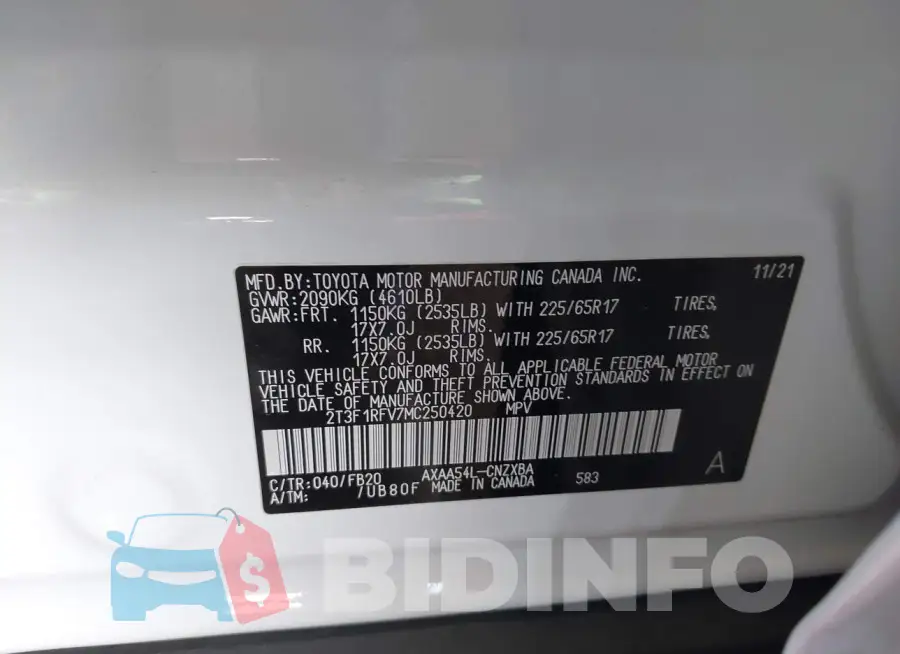 2T3F1RFV7MC250420 Photo# 9