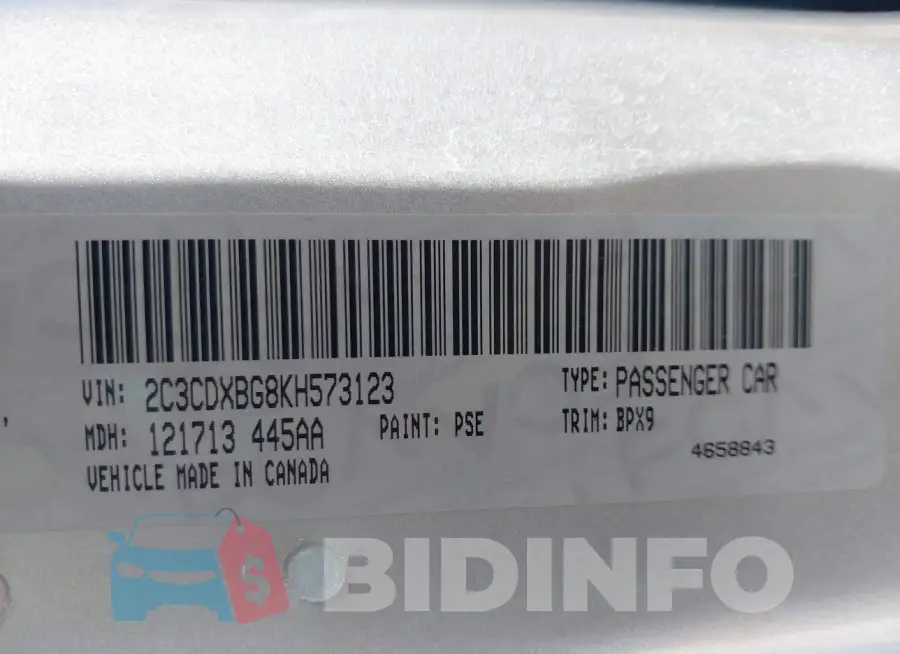2C3CDXBG8KH573123 Photo# 9