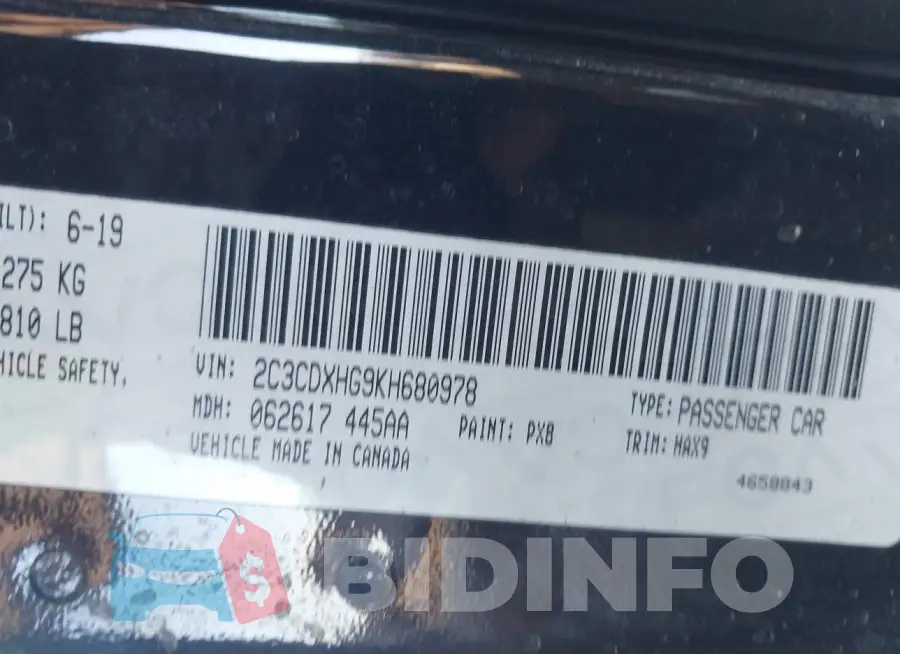 2C3CDXHG9KH680978 Photo# 9