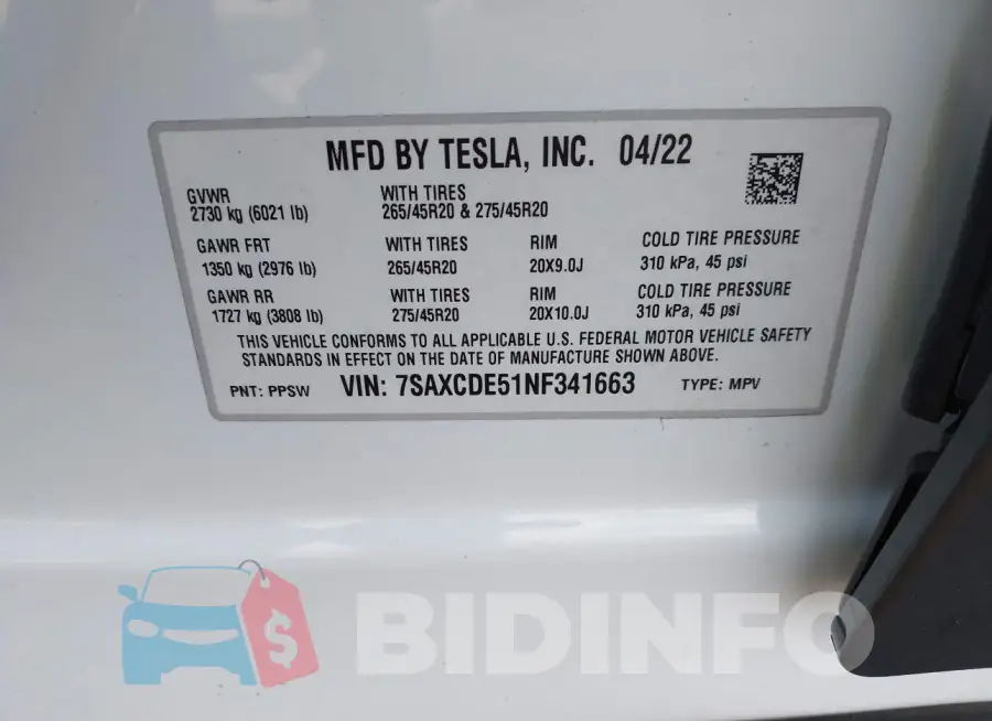 7SAXCDE51NF341663 Photo# 9