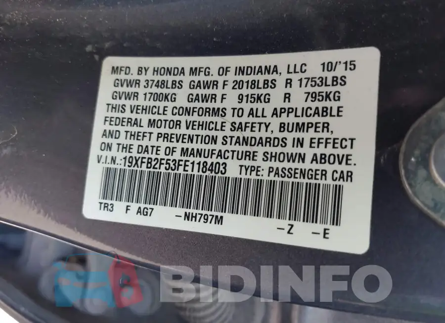 19XFB2F53FE118403 Photo# 9