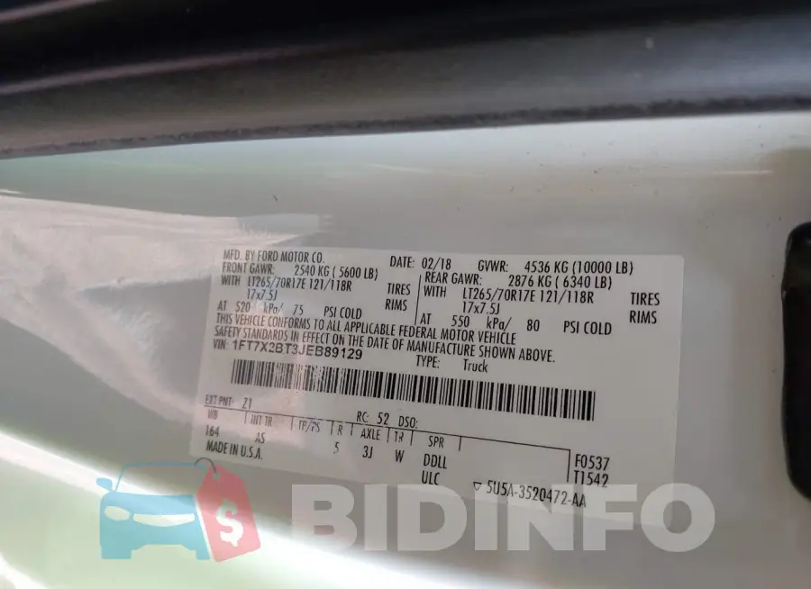 1FT7X2BT3JEB89129 Photo# 9