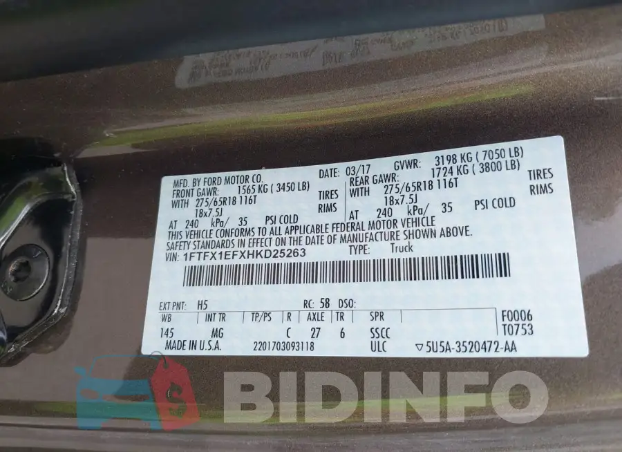 1FTFX1EFXHKD25263 Photo# 9