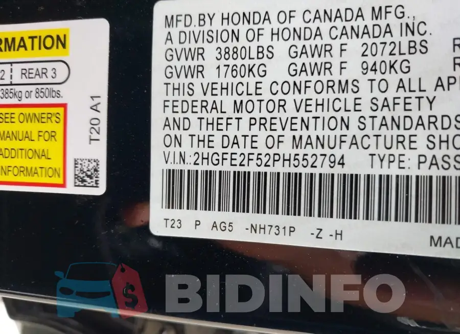 2HGFE2F52PH552794 Photo# 9
