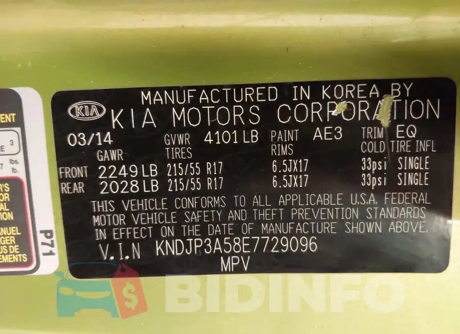 KNDJP3A58E7729096 Photo# 9
