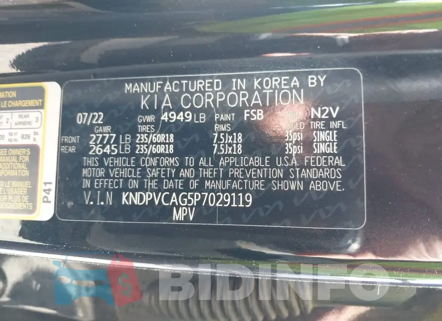 KNDPVCAG5P7029119 Photo# 9