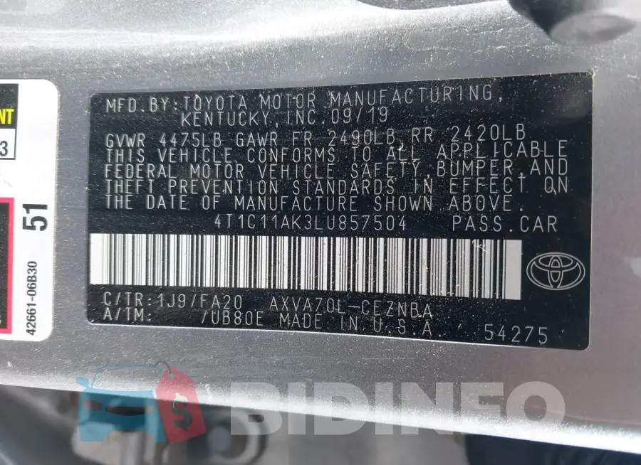 4T1C11AK3LU857504 Photo# 9