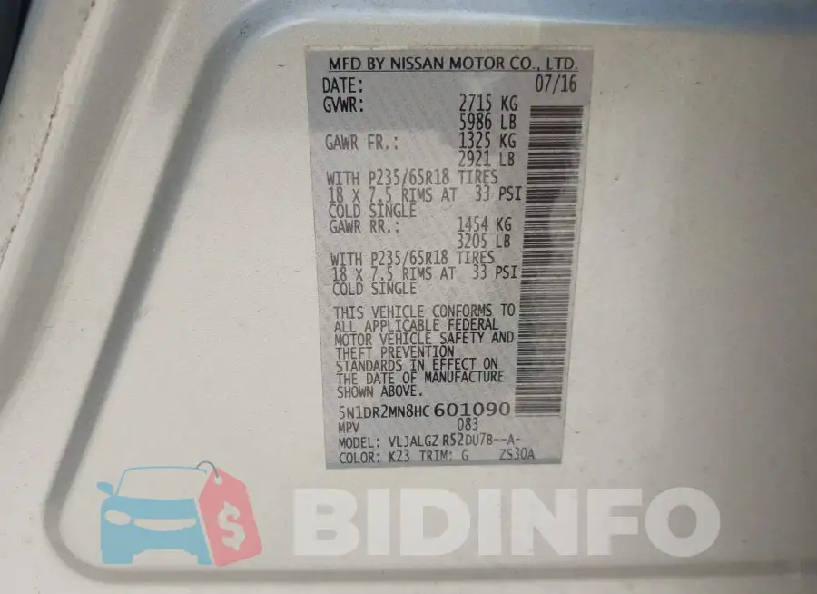 5N1DR2MN8HC601090 Photo# 9