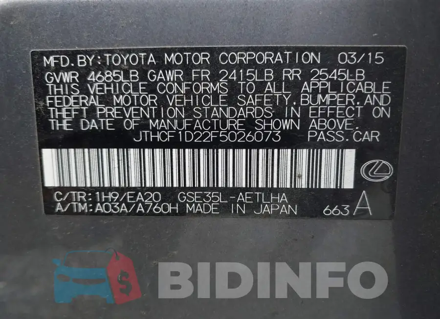 JTHCF1D22F5026073 Photo# 9