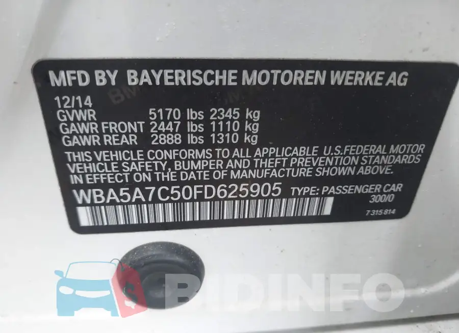 WBA5A7C50FD625905 Photo# 9