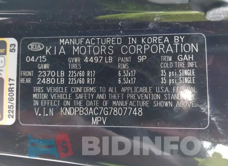 KNDPB3AC7G7807748 Photo# 9