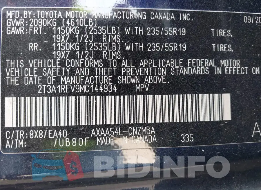 2T3A1RFV9MC144934 Photo# 9